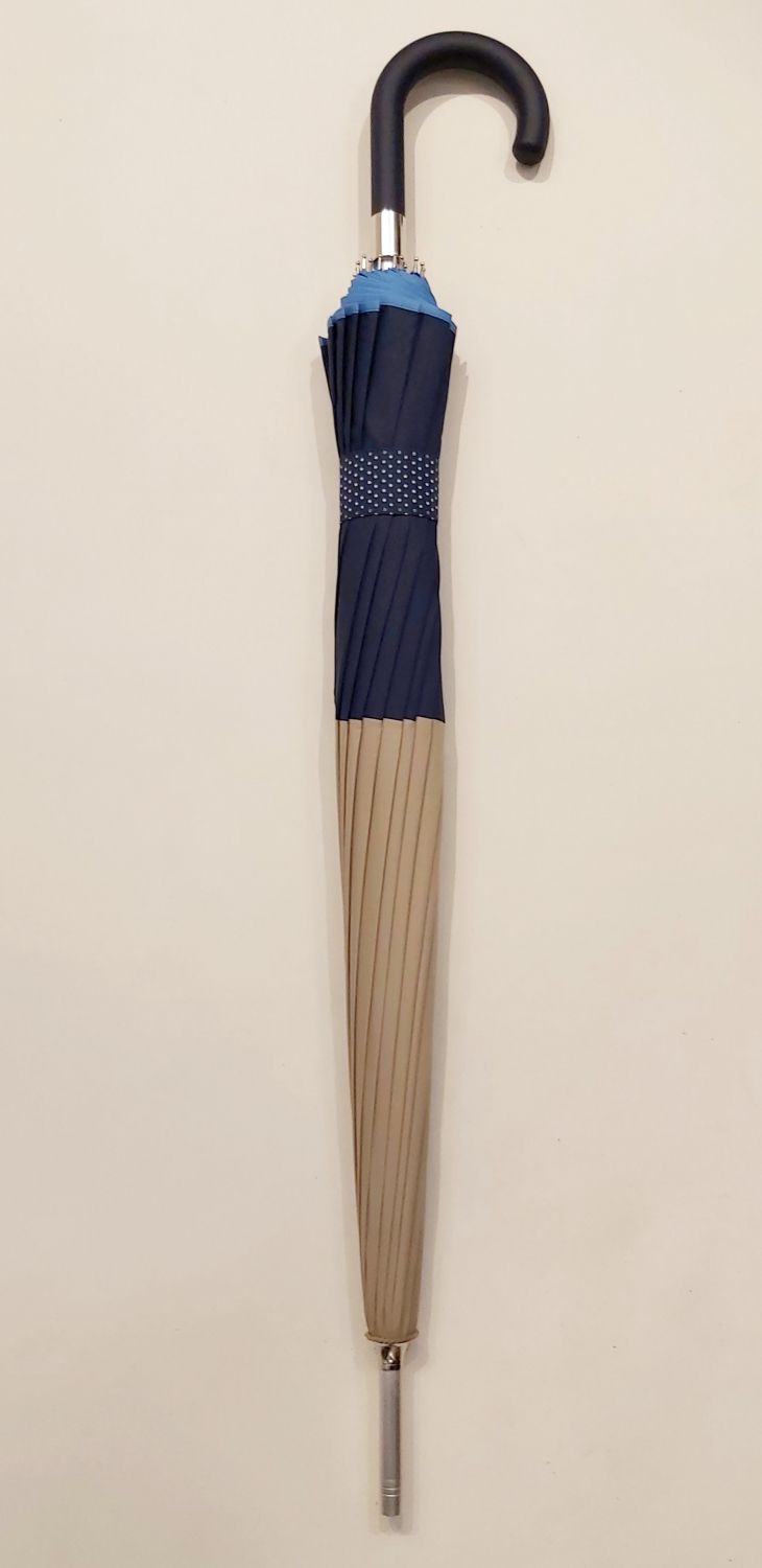EXCLUSIF : Parapluie bicolore Marine & Beige 16 branches carbone Ezpeleta, grand & anti vent