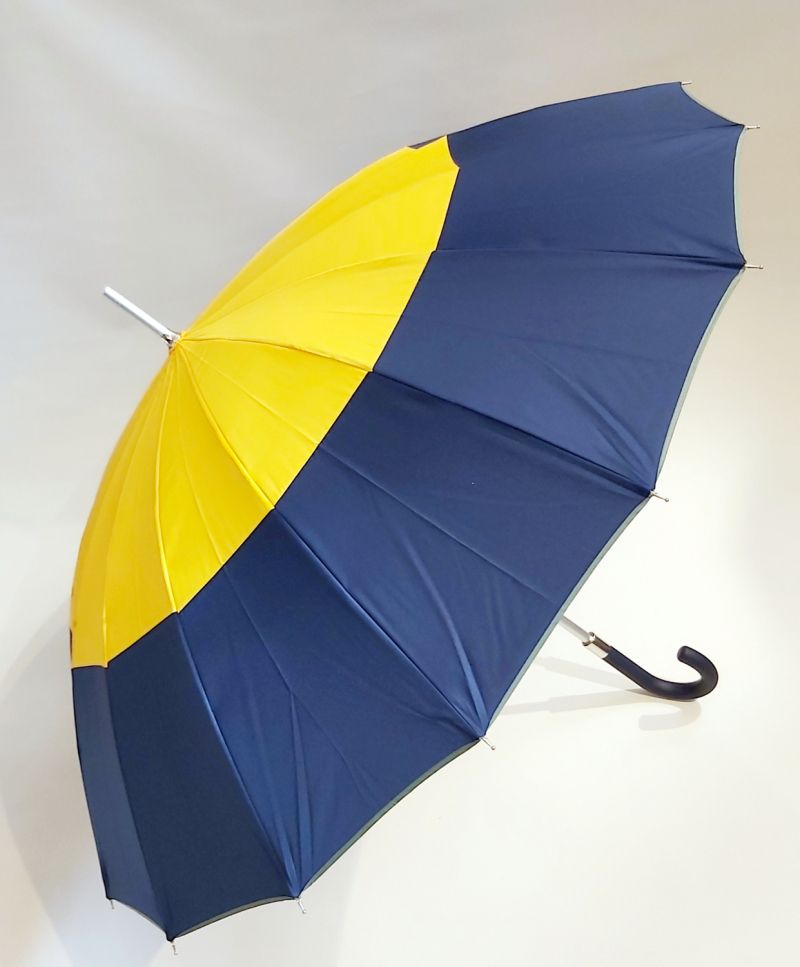 EXCLUSIF : Parapluie bicolore Marine & Jaune 16 branches carbone Ezpeleta, grand & ne se retourne pas