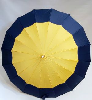 EXCLUSIF : Parapluie bicolore Marine & Jaune 16 branches carbone Ezpeleta, grand & ne se retourne pas