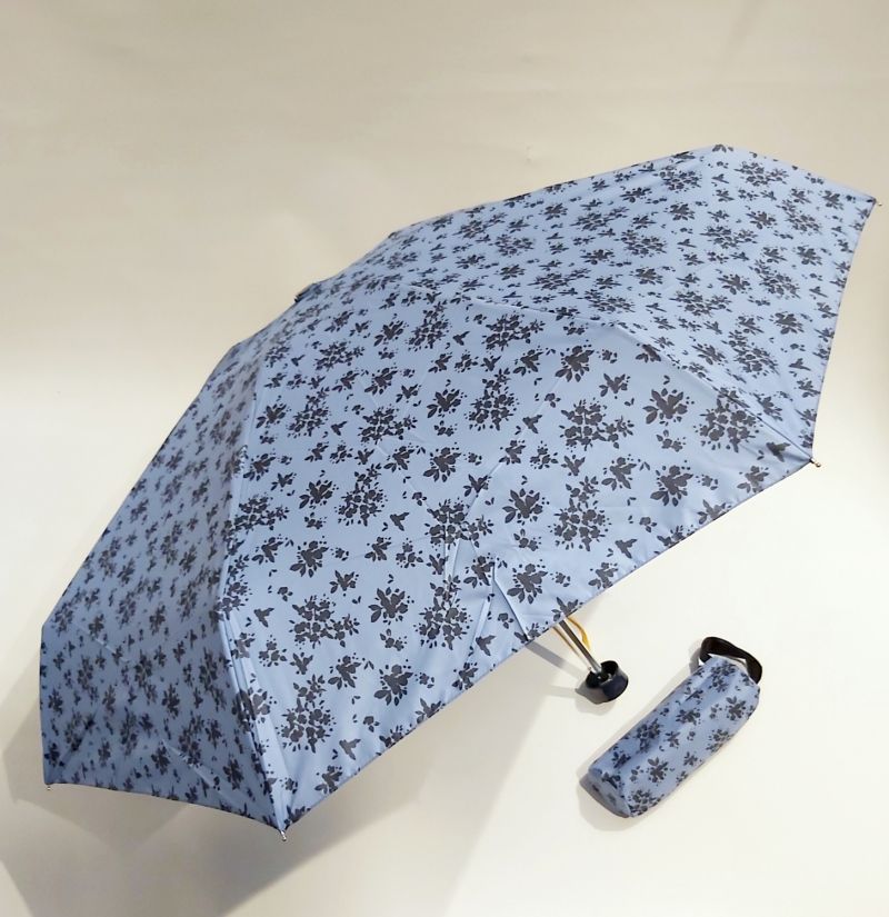  Parapluie petit plat & pochette micro uni noir & poignée bois Doppler - Solide & élégant
