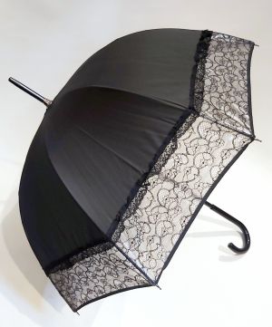 Parapluie cloche noir & bord transparent à dentelle Français Victoria -Chic & élégant 