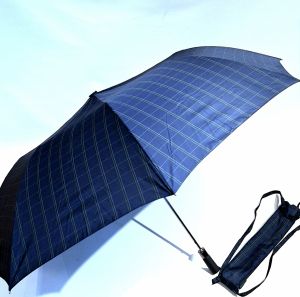 Parapluie golf pliant XXL automatique bleu marine carreaux fin - 130cm & anti vent