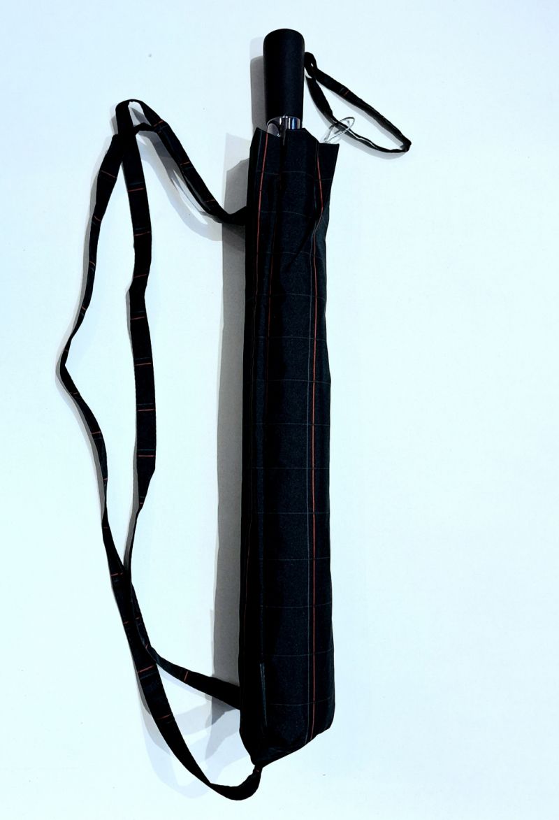 Parapluie golf pliant Grand automatique noir imprimé de carreaux très fin - 130cm & robuste
