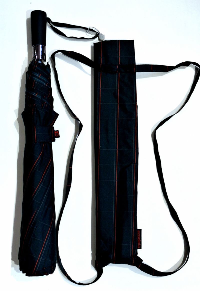 Parapluie golf pliant Grand automatique noir imprimé de carreaux très fin - 130cm & robuste