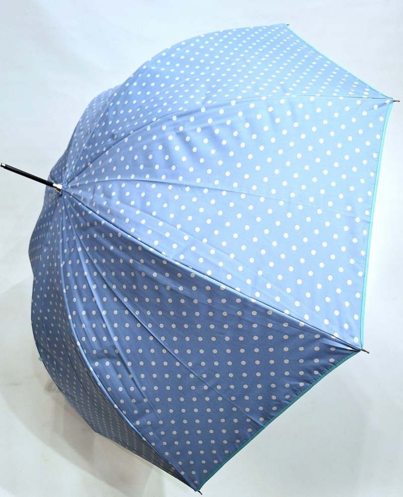 Parapluie / Ombrelle ANTI UV à 97.5% bleu ciel imprimé pois blanc Ezpeleta - léger & anti vent