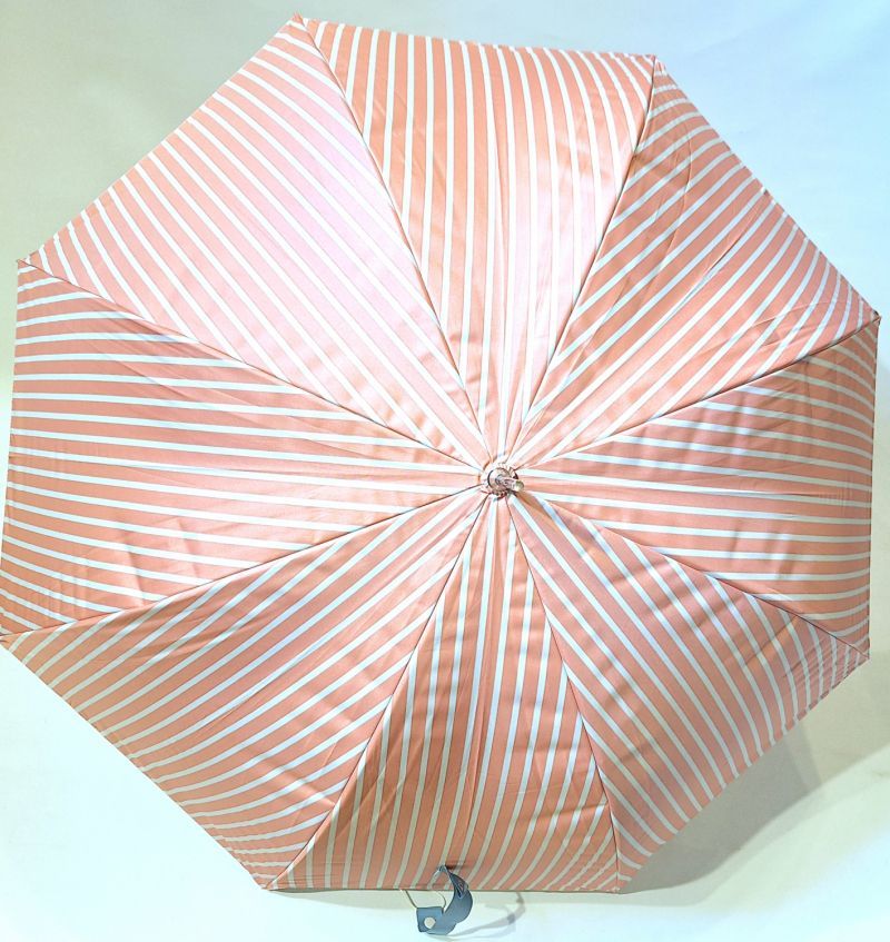 Parapluie ANTI UV à 97.5% grand imprimé rayé rose & blanc - léger & ne se retourne pas