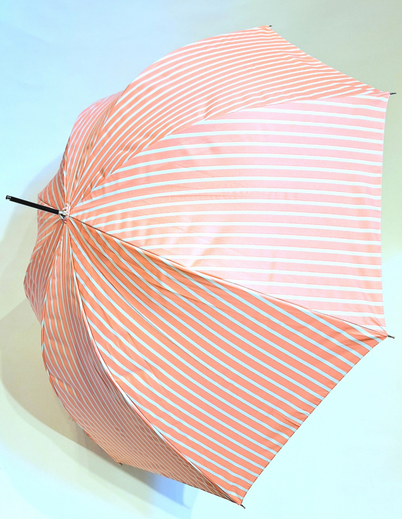 Parapluie ANTI UV à 97.5% grand imprimé rayé rose & blanc - léger & ne se retourne pas