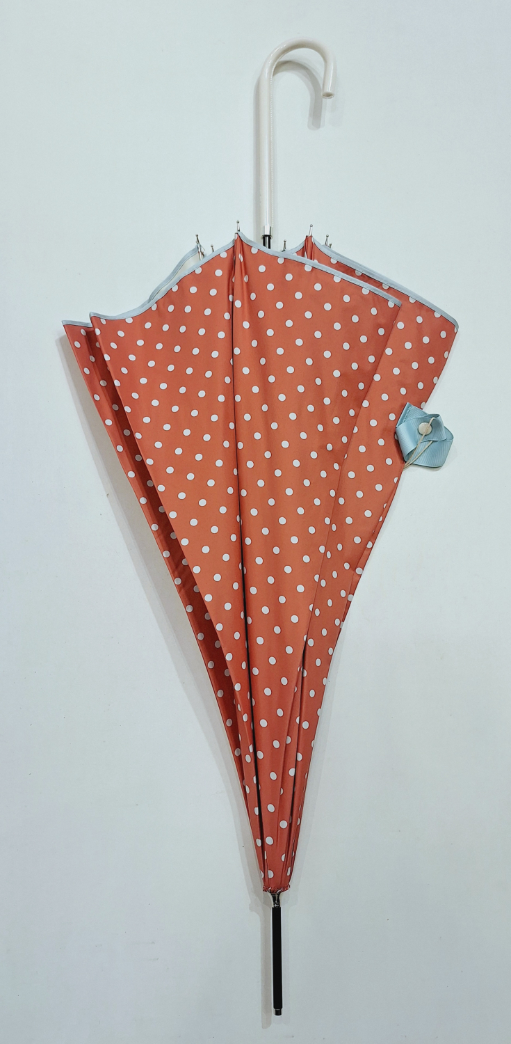 Parapluie ANTI UV à 97.5% grand rouge imprimé à pois blanc - léger & ne se retourne pas