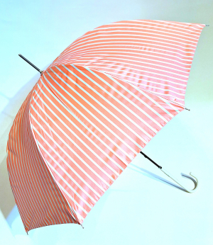 Parapluie ANTI UV à 97.5% grand imprimé rayé rose & blanc - léger & ne se retourne pas