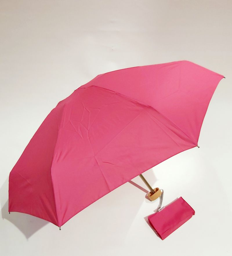 Parapluie de poche micro plat manuiel uni fuschia Suzanne pg bois naturel Anatole 17cm, léger 220g, solide & français