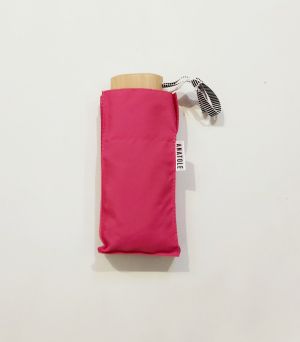 Parapluie de poche micro plat manuiel uni fuschia Suzanne pg bois naturel anti uv Anatole 17cm, léger 210g, solide & français