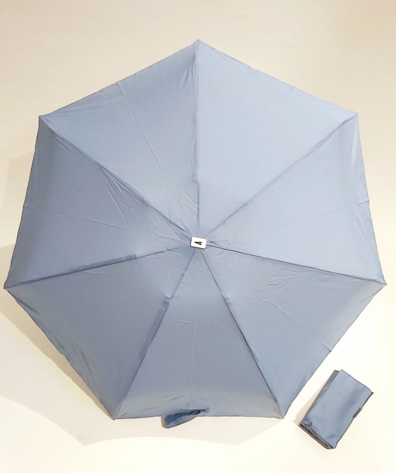  Parapluie de poche micro pliant plat uni bleu gris Victor pg bois naturel Anatole 17cm - Léger 220g, solide & français