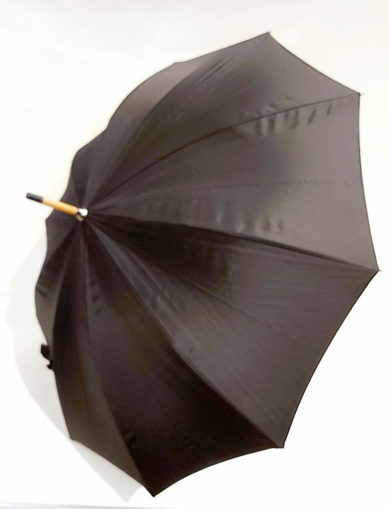 Parapluie long haut de gamme uni noir Piganiol manuel 10 branches pgn bois, élégant & anti retournement