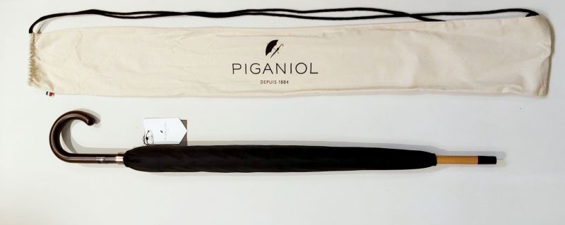 Parapluie long haut de gamme uni noir Piganiol manuel 10 branches pgn bois, élégant & anti retournement