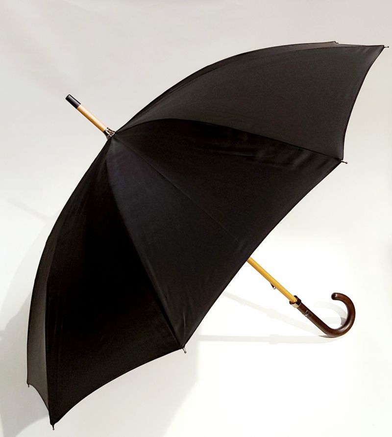 Parapluie long haut de gamme uni noir Piganiol manuel 10 branches pgn bois, élégant & anti retournement