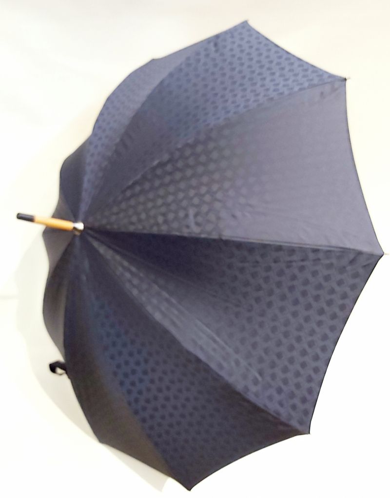 Parapluie long haut de gamme uni bleu marine fantaisie Piganiol manuel 10 branches pgn bois, élégant & anti retournement