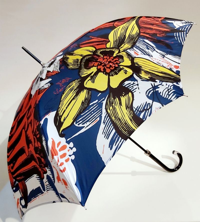 Parapluie long haut de gamme manuel fleurs multicolores Old School français, Original & résistant