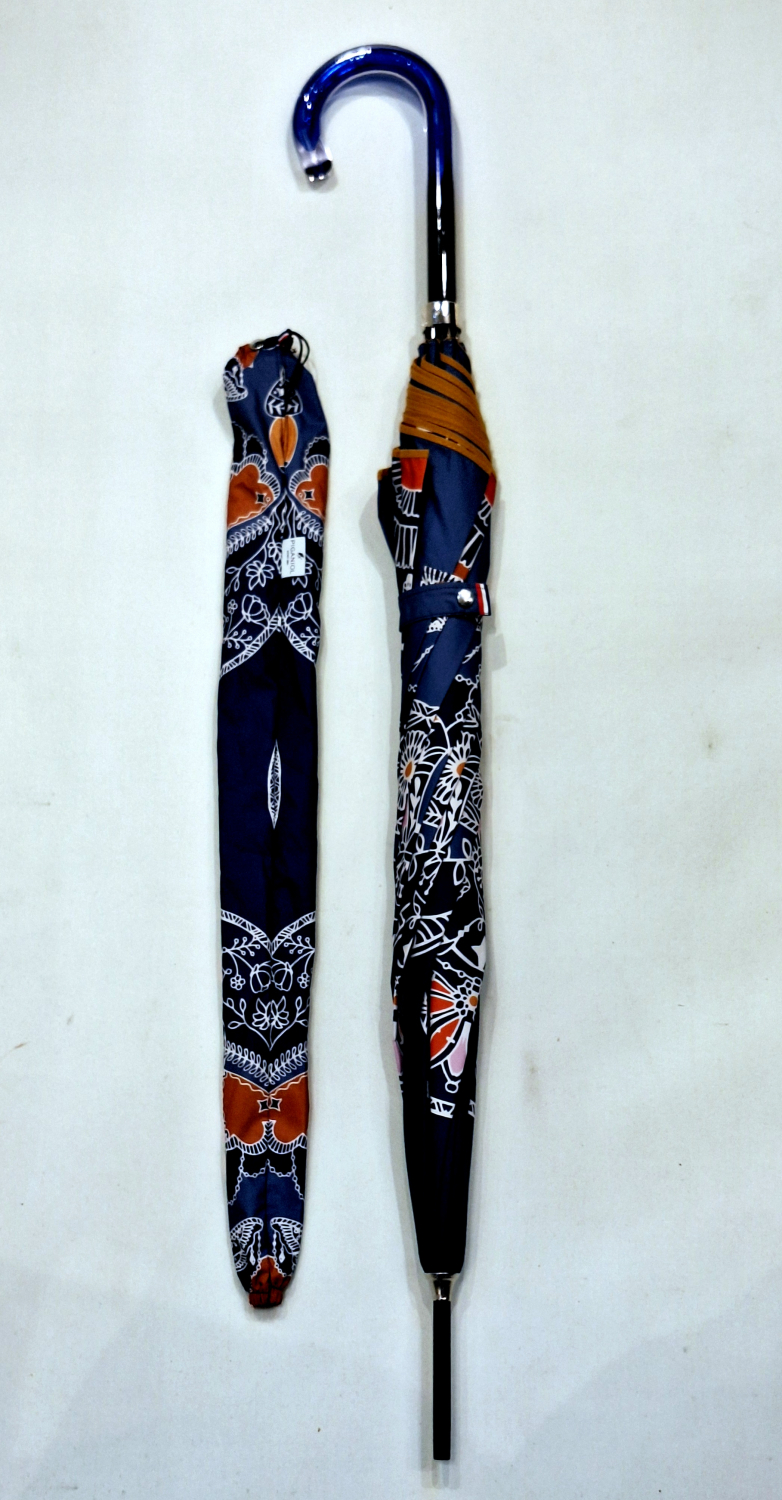 Parapluie long haut de gamme manuel mandala bleu et papillons - Français - Original & résistant