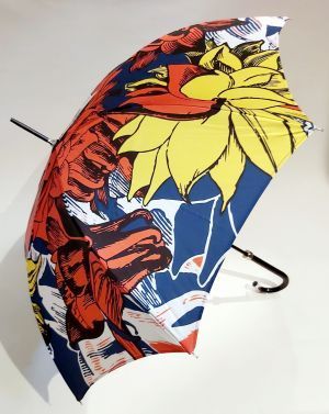 Parapluie long haut de gamme manuel fleurs multicolores Old School français, Original & résistant
