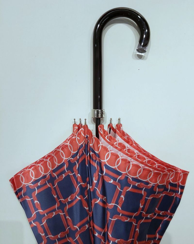 Parapluie long haut de gamme manuel bleu marine/rouge 