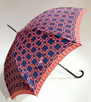 Parapluie long haut de gamme manuel bleu marine/rouge "Scellier" français, Original & résistant