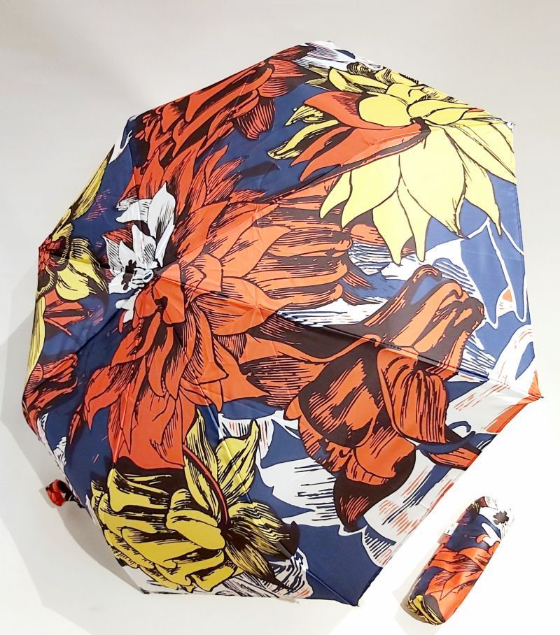Parapluie mini open close multicolore imprimé floral Old School français, anti uv à 97% & solide