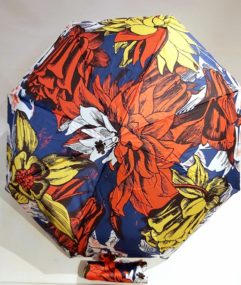 Parapluie mini open close multicolore imprimé floral Old School français, anti uv à 97% & solide