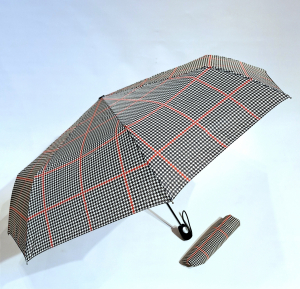 Mini parapluie pliant open close beige & noir écossais P.Cardin - Léger & résistant