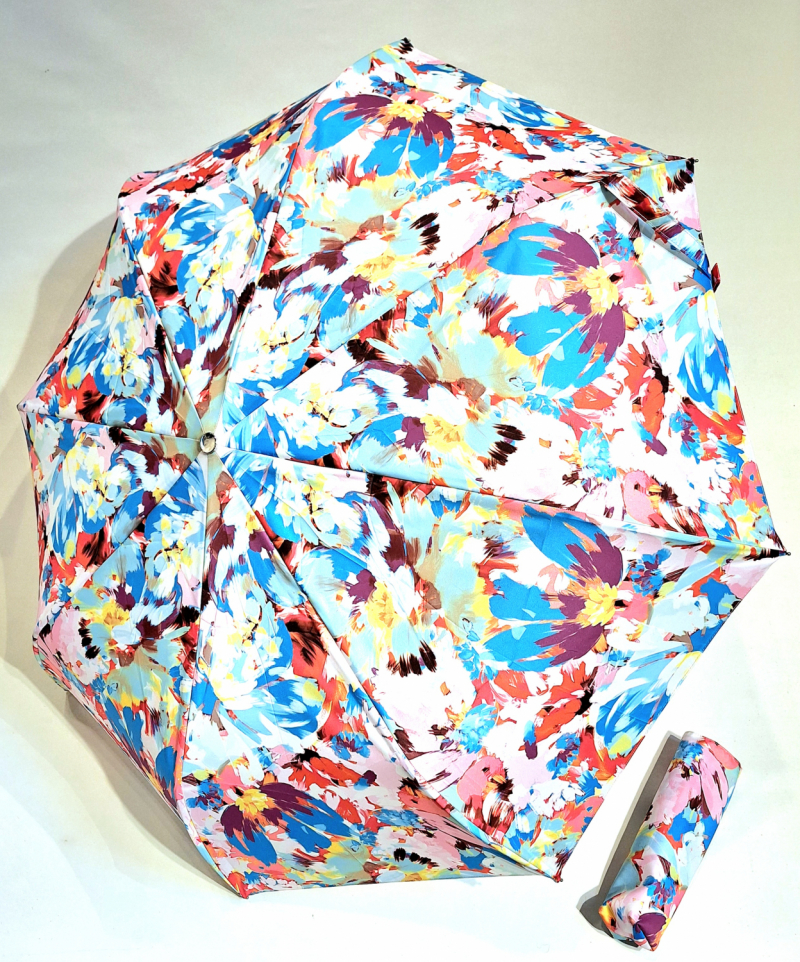 Parapluie mini pliant open-close blanc imprimé de fleurs peintes Neyrat Autun - léger & résistant