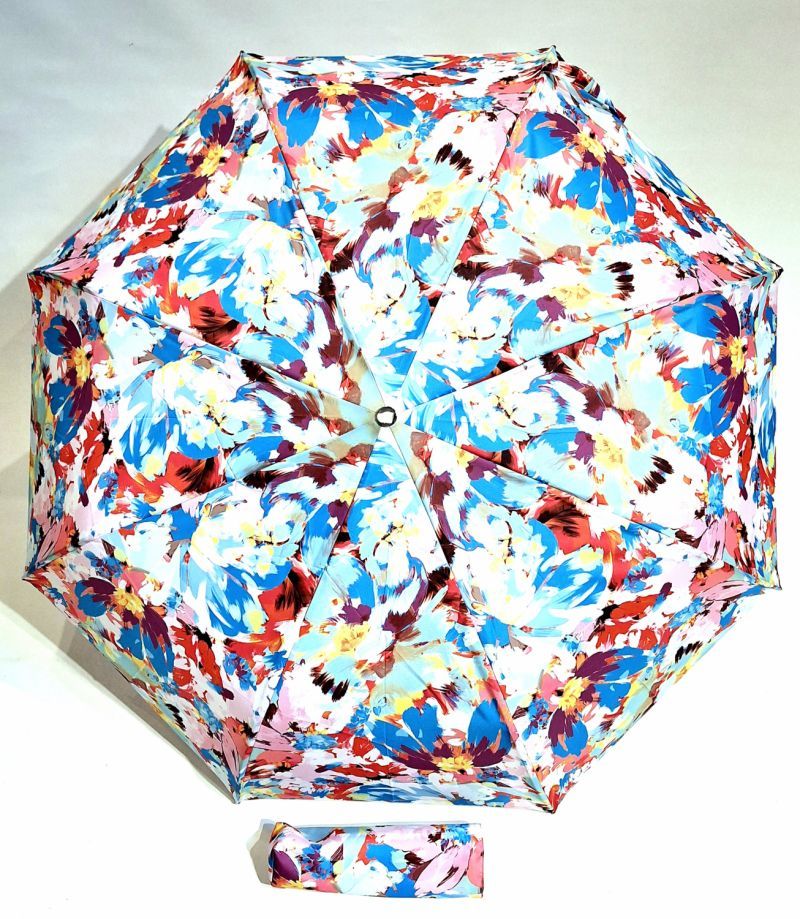 Parapluie mini pliant open-close blanc imprimé de fleurs peintes Neyrat Autun - léger & résistant