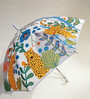 Parapluie enfant long manuel blanc imprimé faune sauvage français , léger & solide