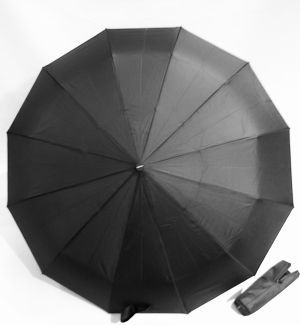 NEW : Parapluie mini MAJOR 12 branches pliant ANTI VENT uni noir open close poignée ergonomique Doppler, 105cm diam