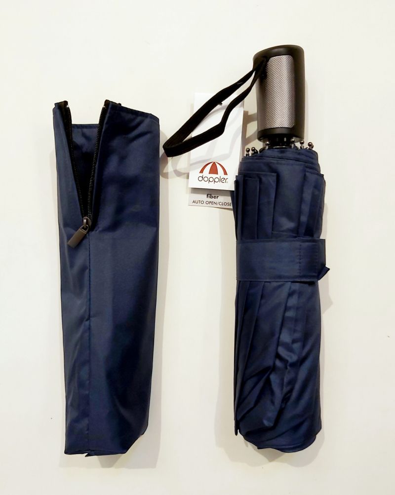 NEW : Parapluie mini MAJOR 12 branches pliant Superstrong uni bleu open close poignée ergonomique Doppler, 105cm diam