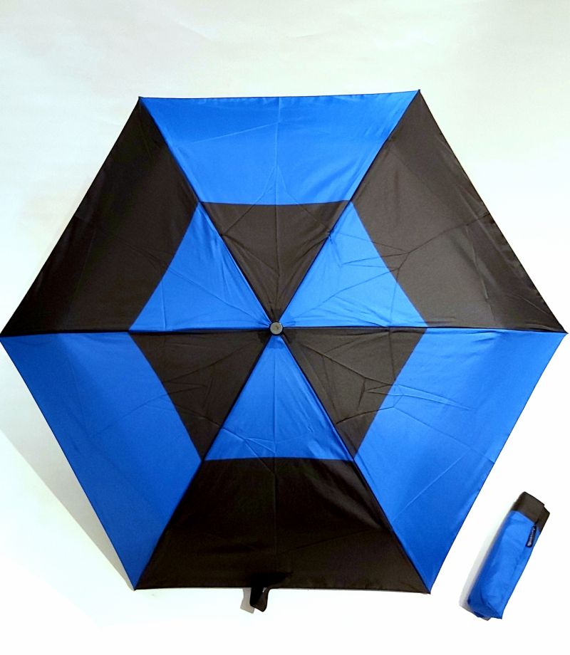 Mini parapluie extra fin pliant open close bicolore noir & bleu 250g , le Slim léger et solide