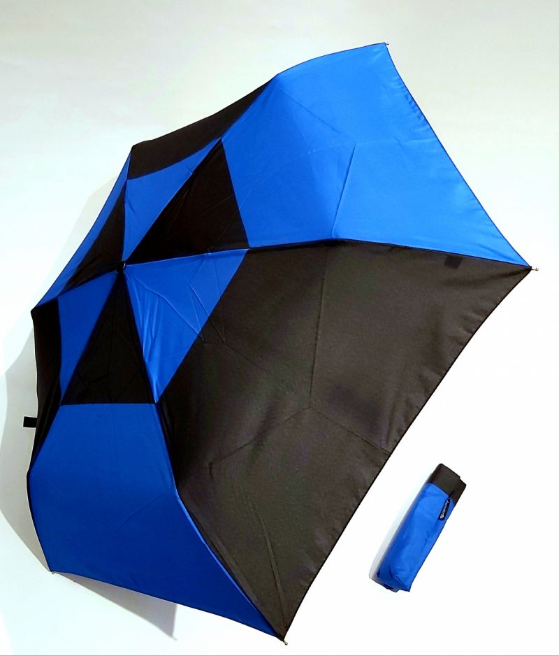 Mini parapluie extra fin pliant open close bicolore noir & bleu 250g , le Slim léger et solide