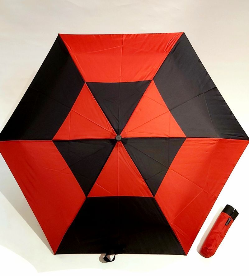 Mini parapluie extra fin pliant open close bicolore noir & rouge P.Cardin, le Slim léger 250g & solide