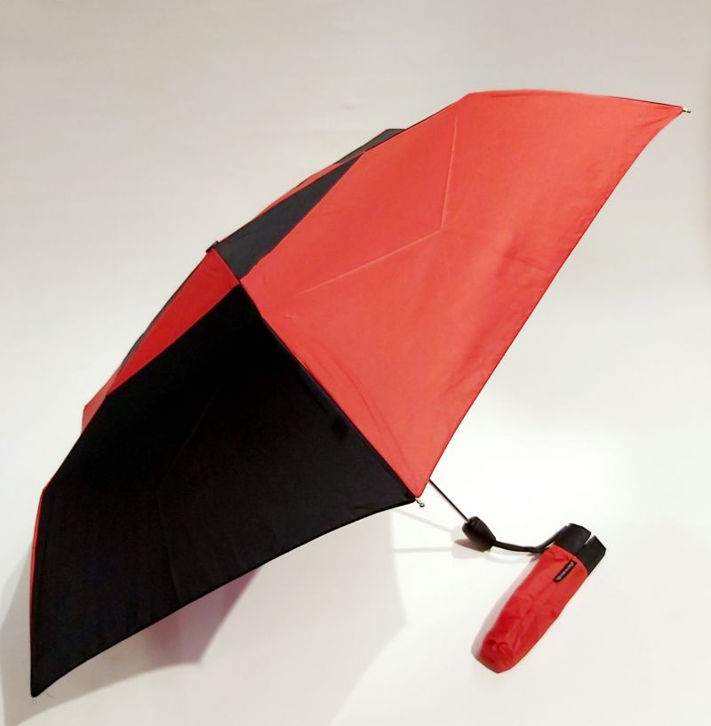 Mini parapluie extra fin pliant open close bicolore noir & rouge P.Cardin, le Slim léger 250g & solide