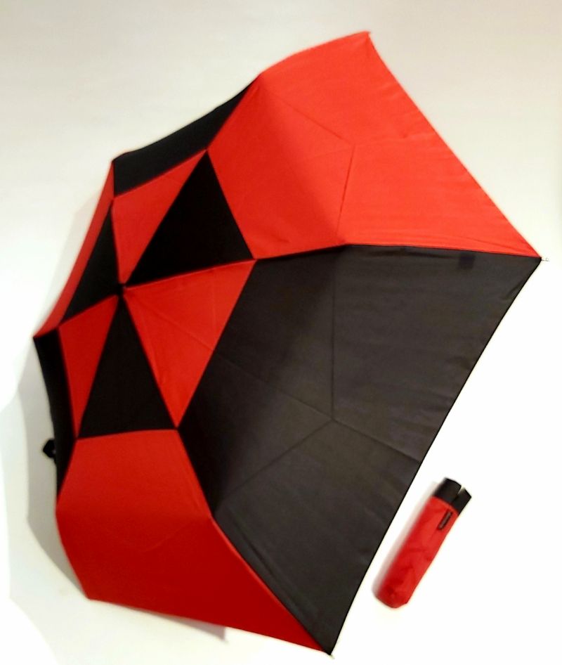 Mini parapluie extra fin pliant open close bicolore noir & rouge P.Cardin, le Slim léger 250g & solide