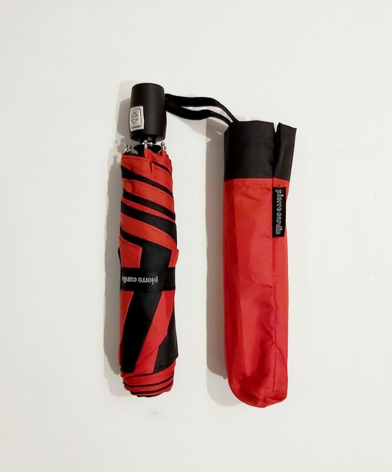 Mini parapluie extra fin pliant open close bicolore noir & rouge P.Cardin, le Slim léger 250g & solide