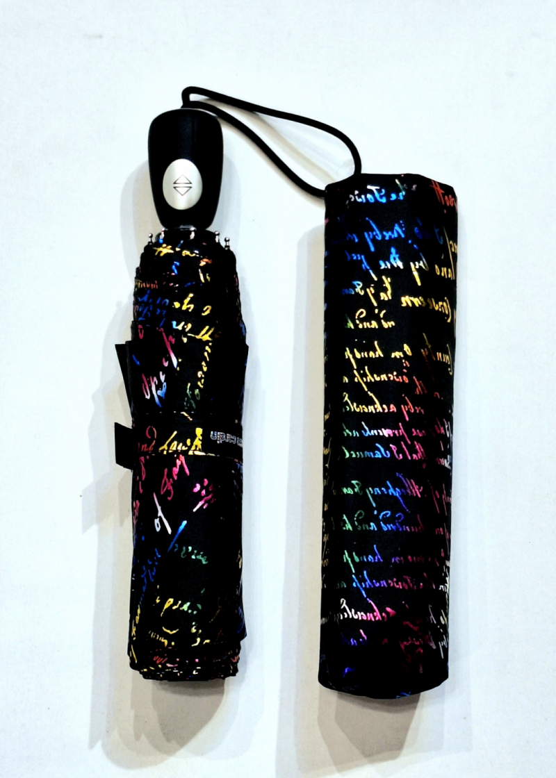 Parapluie pliant noir open close manuscrit métallique coloré P.Cardin - léger & solide