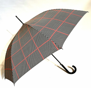 Parapluie long automatique beige imprime ecossais pied de poule P.Cardin - Solide & elegant