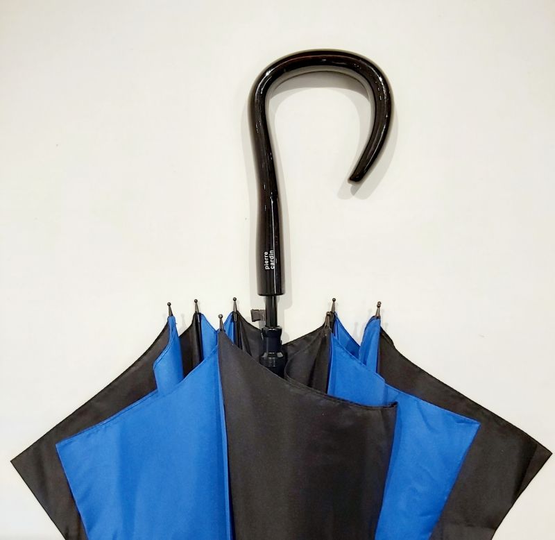 Parapluie long automatique bleu & noir à damier P.Cardin, grand 105cm & anti vent