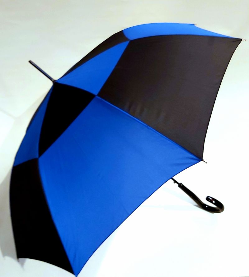 Parapluie long automatique bleu & noir à damier P.Cardin, grand 105cm & anti vent