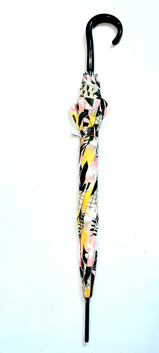 Parapluie long automatique blanc imprime tropical jaune & vert P.Cardin - Léger & résistant