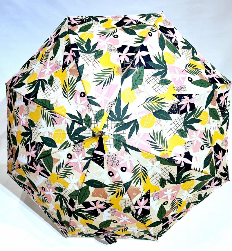 Parapluie long automatique blanc imprime tropical jaune & vert P.Cardin - Léger & résistant