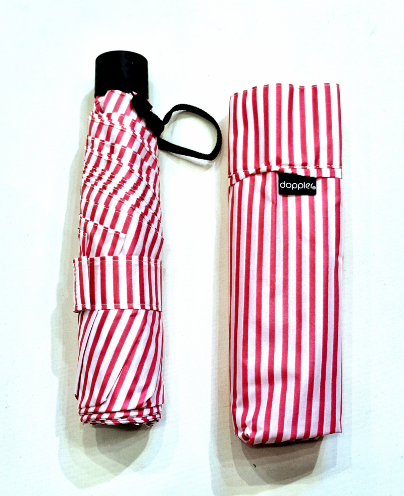 Parapluie compact Marinière rouge & blanc manuel Ultra léger 140 g Fiber Havanna / Doppler - Grand & solide