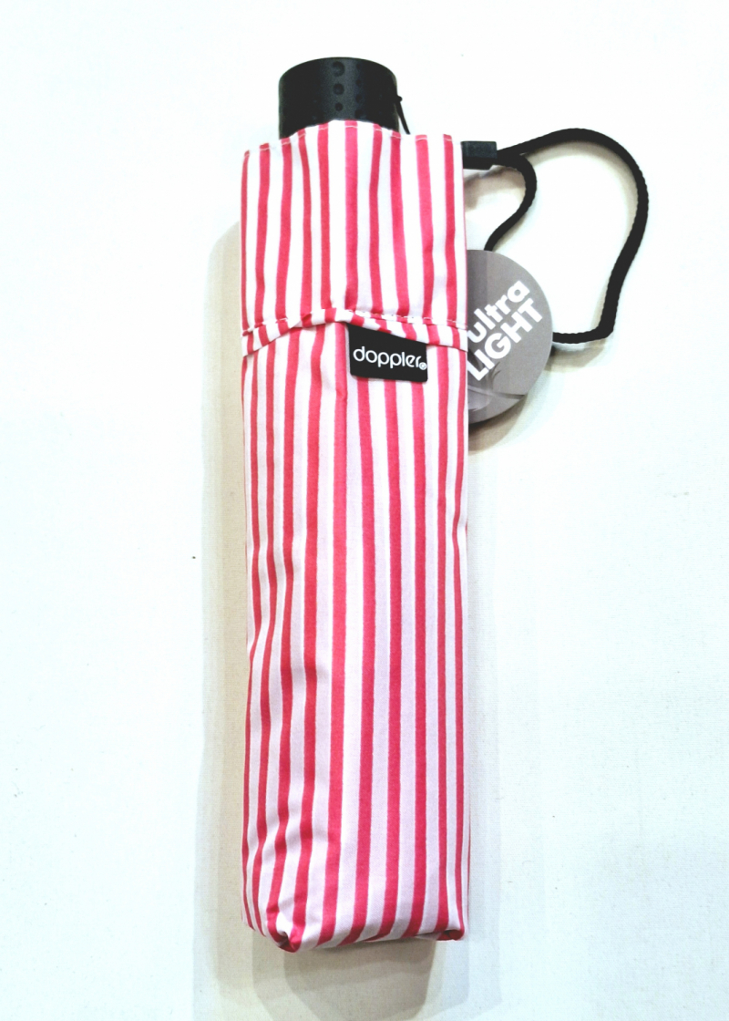 Parapluie compact Marinière rouge & blanc manuel Ultra léger 140 g Fiber Havanna / Doppler - Grand & solide