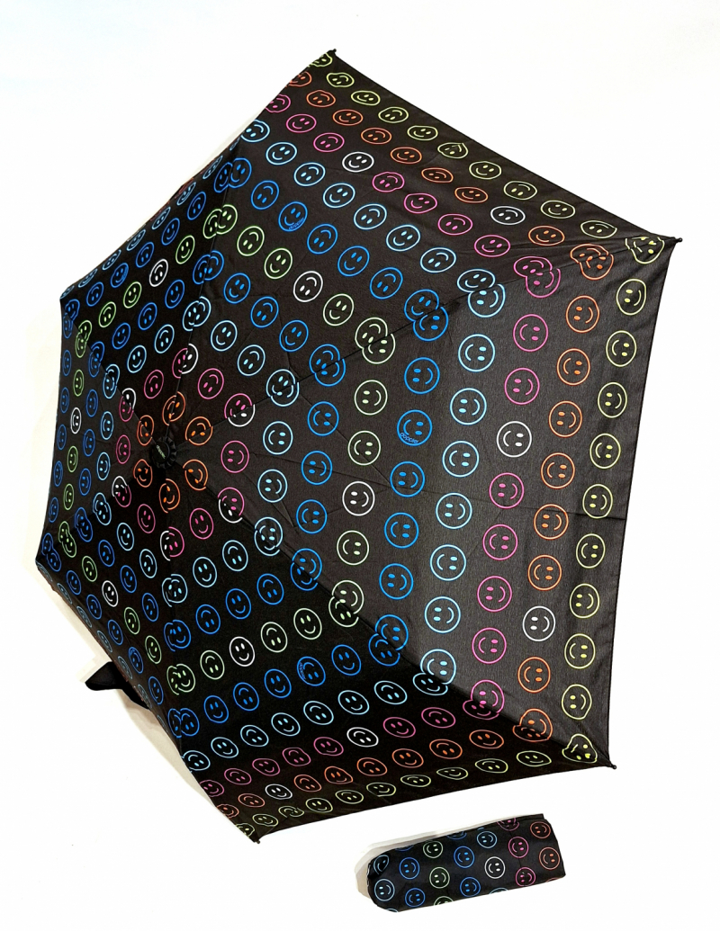 Parapluie mini manuel noir imprimé SMILE Ultra léger140 g Fiber Havanna / Doppler - pas cher