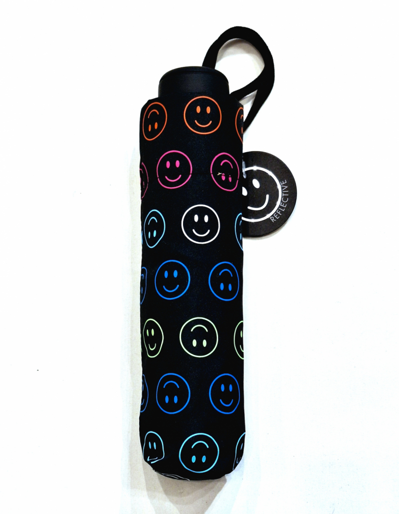Parapluie mini manuel noir imprimé SMILE Ultra léger140 g Fiber Havanna / Doppler - pas cher