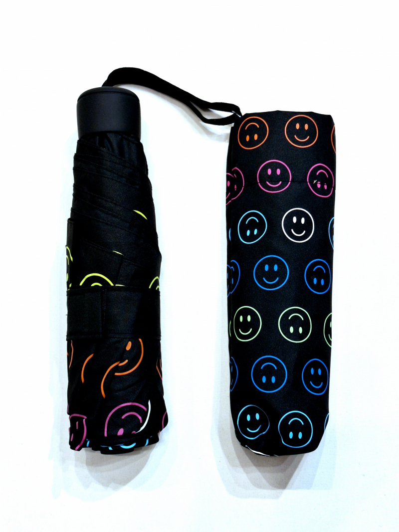 Parapluie mini manuel noir imprimé SMILE Ultra léger140 g Fiber Havanna / Doppler - pas cher